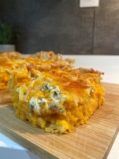 Una foto de Pastel de calabaza, bacon y queso azul