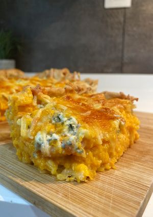 Una foto de Pastel de calabaza, bacon y queso azul