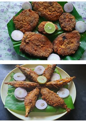 A picture of Surmai and bangda fried fish.