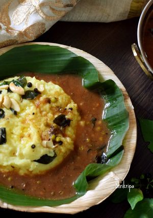 A picture of Ganike hannu Gojju, side dish for Pongal / Black nightshade fruit curry:.