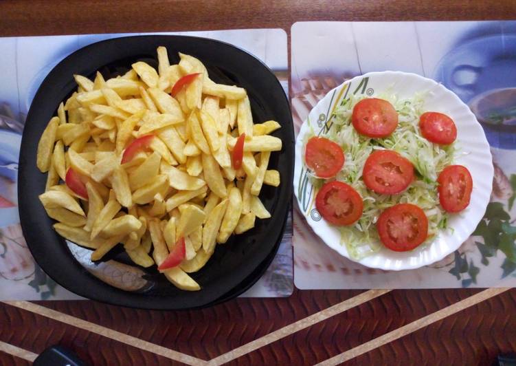 Recipe of Super Quick Homemade Fries with steamed cabbage #seasonalingredientscontest#