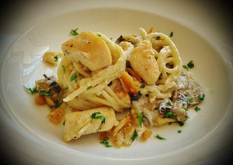 pasta defraud salsa de champiñones y nueces