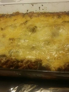 A picture of Veggie and meat lasagna.