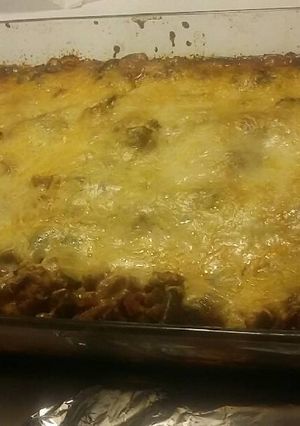 A picture of Veggie and meat lasagna.