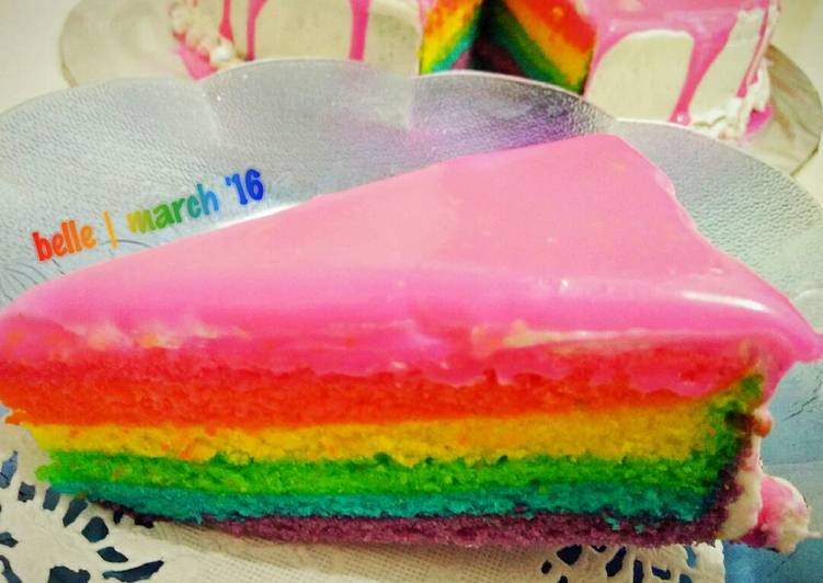 Bagaimana Membuat Steamed Rainbow Cake with Buttercream and White Chocolate Ganache.. Highly Recommended!! (Rainbow Cake Kukus) yang Bisa Manjain Lidah