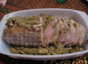 Foto di Arrosto di arista di maiale con carciofi