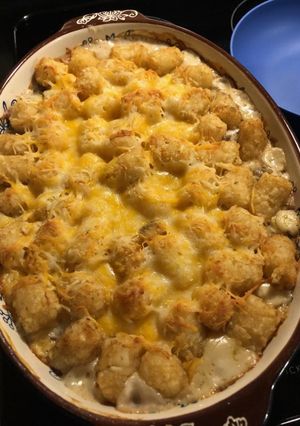 A picture of Bacon Cheeseburger Tot Casserole.
