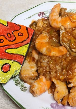 Una foto de Arroz con rape y alcachofas