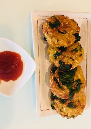 A picture of Spinach-flatten rice cutlets.