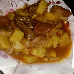 A picture of Opal pepper soup n diced yam.
