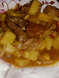 A picture of Opal pepper soup n diced yam.