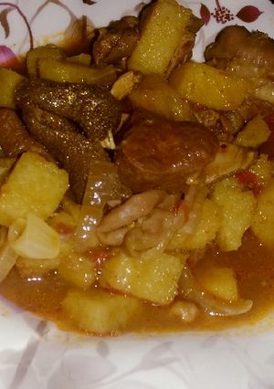 A picture of Opal pepper soup n diced yam.