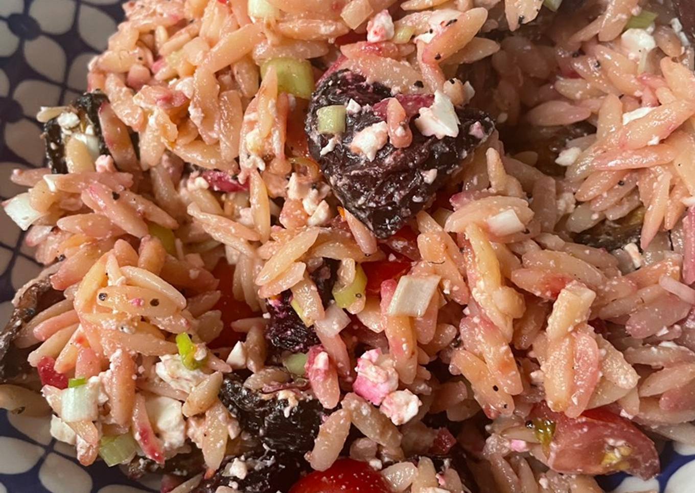Roasted beetroot, feta and orzo salad