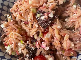 Roasted beetroot, feta and orzo salad
