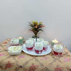 A picture of China grass with strawberry jelly.