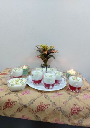A picture of China grass with strawberry jelly.