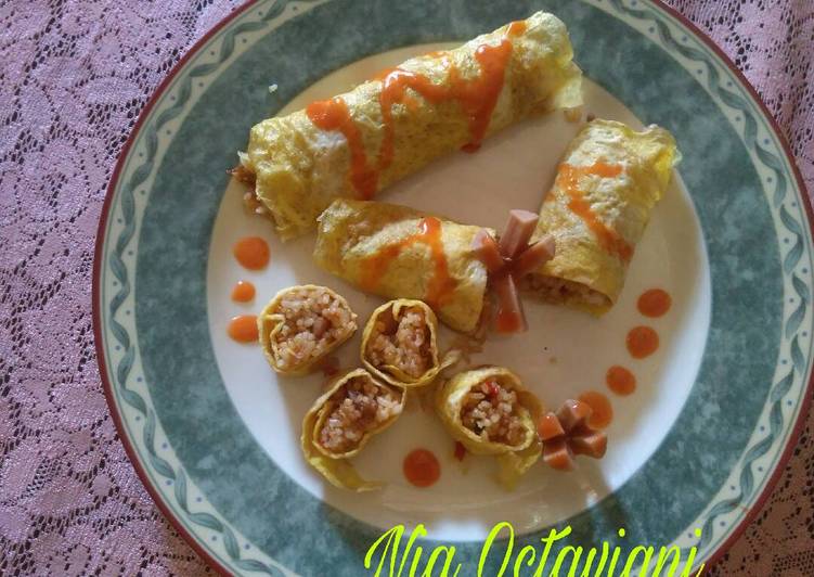 Resep Nasi goreng gulung / omelet nasi goreng Anti Gagal