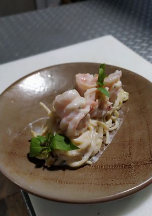 Una foto de Spaghetti🍝 con camarones 🦐