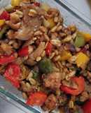 Trigo tierno con tempeh y verduras