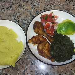 A picture of Grilled Chicken with Veggies and Ugali.