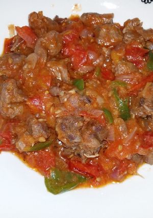 A picture of Wet Fried Goat meat.