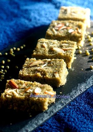 A picture of Green moong dal barfi.