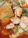 Sour Curry with Acacia Omelet and Shrimp (Kaeng Som Cha-Om Goong)