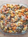 Sweet potato, Swede and spring greens gratin