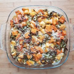 A picture of Sweet potato, Swede and spring greens gratin.