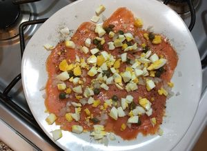 Una foto de Carpaccio de salmón ahumado