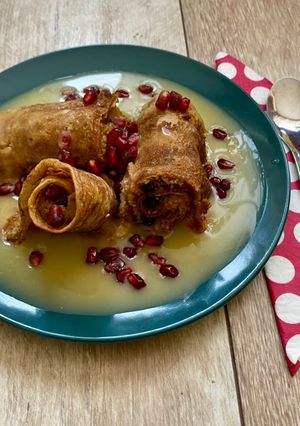 Diós almás grillezett palacsinta vanília ágyon recept fotója