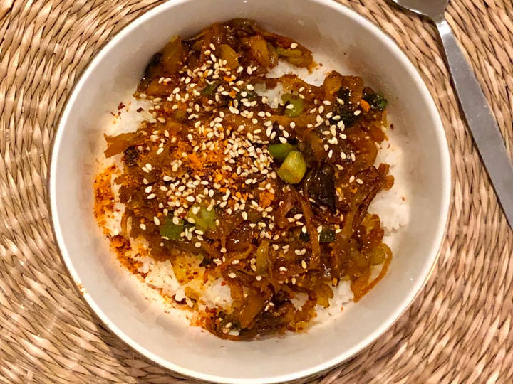 Bagaimana Menyiapkan Gyudon vegetarian (Vegetarian Japanese rice bowl) Anti Gagal