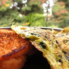 A picture of Egg white omelette with spinach and burnt garlic.