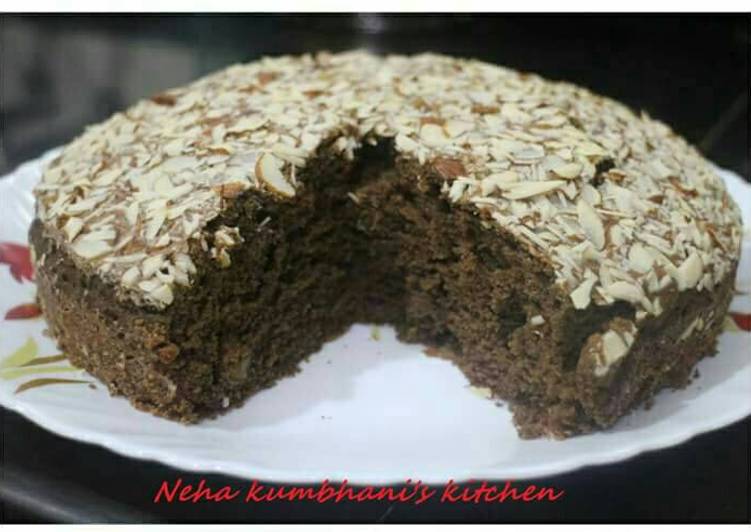 Eggless Roasted almond chocolate cake