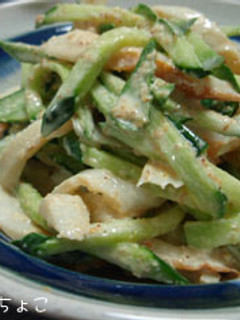 A picture of Chikuwa and Cucumber Mayo Sesame Salad.