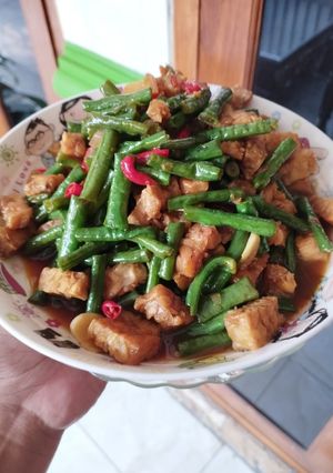 Foto resep Oseng kacang panjang + tempe