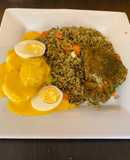 Un Clásico Arroz con pollo y papa a la huancaína