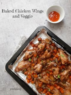 Foto resep Baked chicken wings and veggie