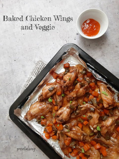 Foto resep Baked chicken wings and veggie