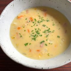 A picture of Creamy Corn & Vegetable Soup.