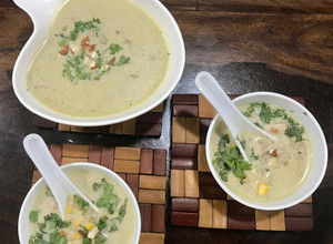 A picture of Winter cozy Thai chicken soup.
