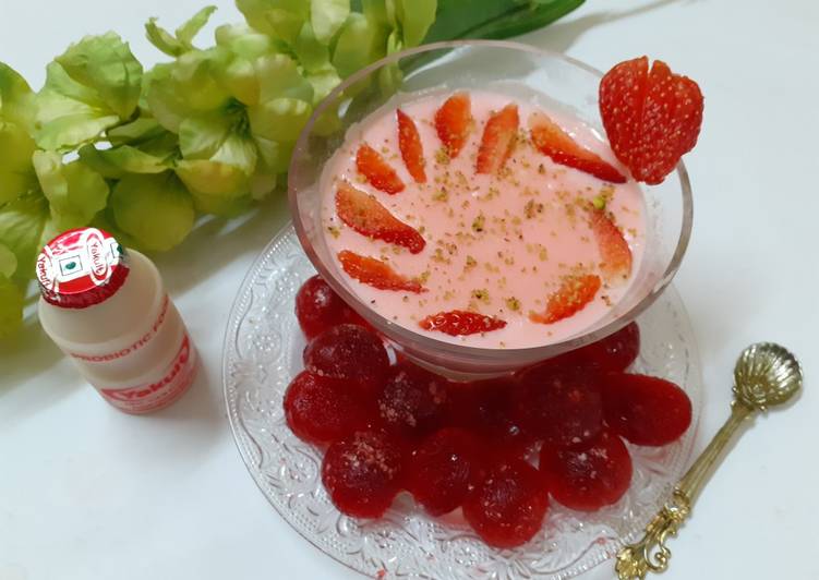 Strawberry Phirni with Yakult
