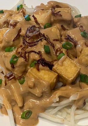 Foto resep Bean Sprouts and Fried Tofu in Peanut Sauce