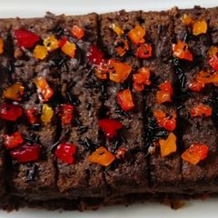 A picture of Banana tutti fruity chocolate cake.