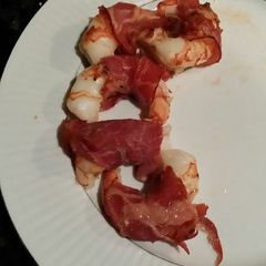 A picture of Brad's capocolla wrapped prawns.