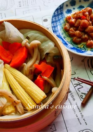 清蒸蔬食佐干貝醬 的食譜成品照片