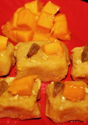 A picture of Mango barfi recipe||summer dessert recipe.