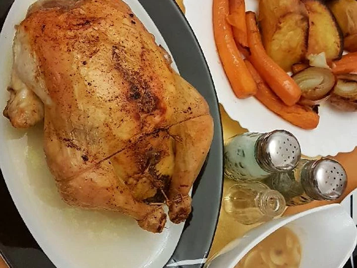 Easy Way Prepare Roast Chicken n' Vegetables with Mushroom gravy the Can Spoil the Tongue Really delicious
