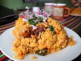 Arroz con chancho y ensalada de cebolla 🍴🍖
