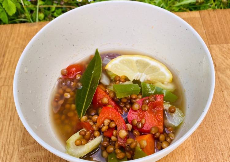 Greek Fakes Soupa - lentil and summer veggie soup 
